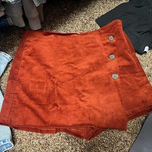 Rust Corduroy Skirt with Button Detail